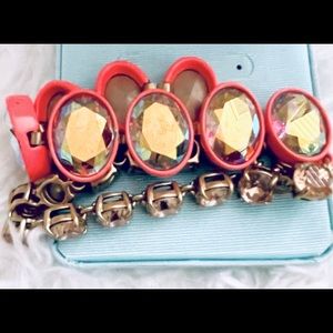 J Crew Coral and Gold Stone Bracelet